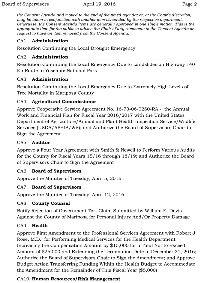 2016 04 19 mariposa county board of supervisors agenda april 19 2016 2