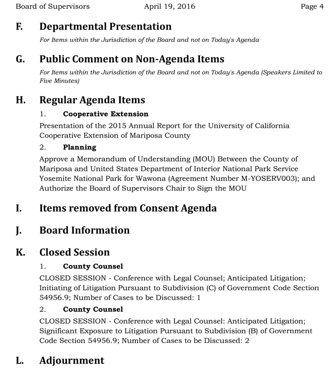 2016 04 19 mariposa county board of supervisors agenda april 19 2016 4