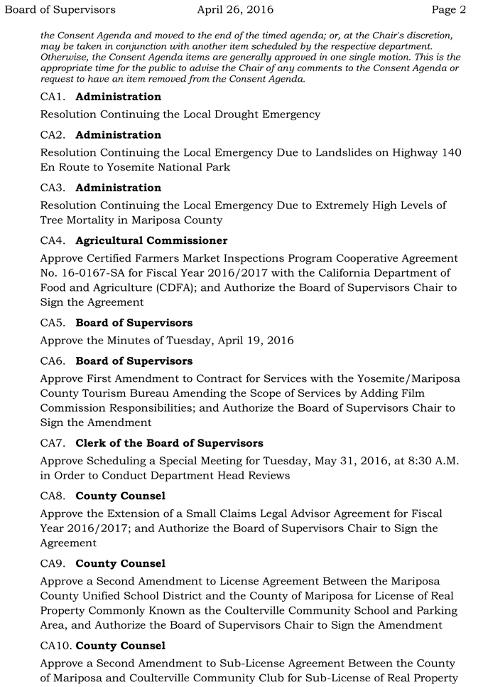 2016 04 26 mariposa county board of supervisors agenda april 26 2016 2