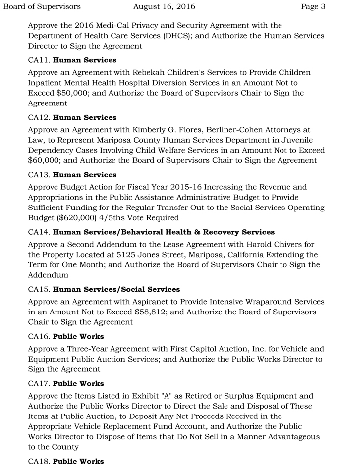 2016 08 16 mariposa county board of supervisors agenda august 8 2016 3