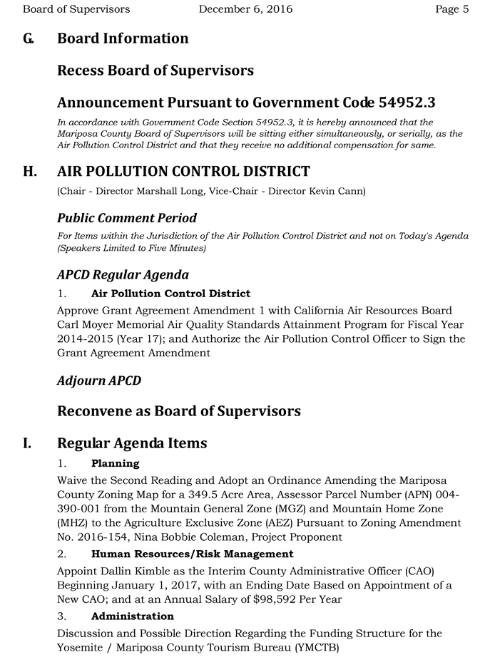 2016 12 06 mariposa county board of supervisors agenda december 6 2016 5