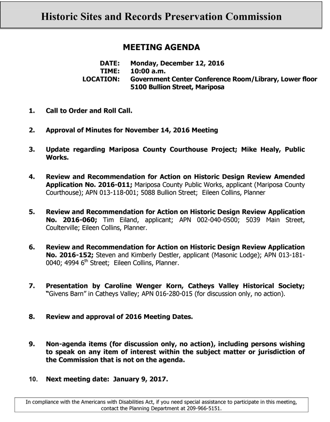2016 12 12 mariposa county historic sites and records preservation commission agenda december 12 2016