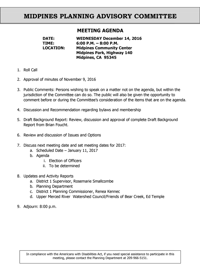 2016 12 14 mariposa county midpines planning advisory committee agenda december 14 2016