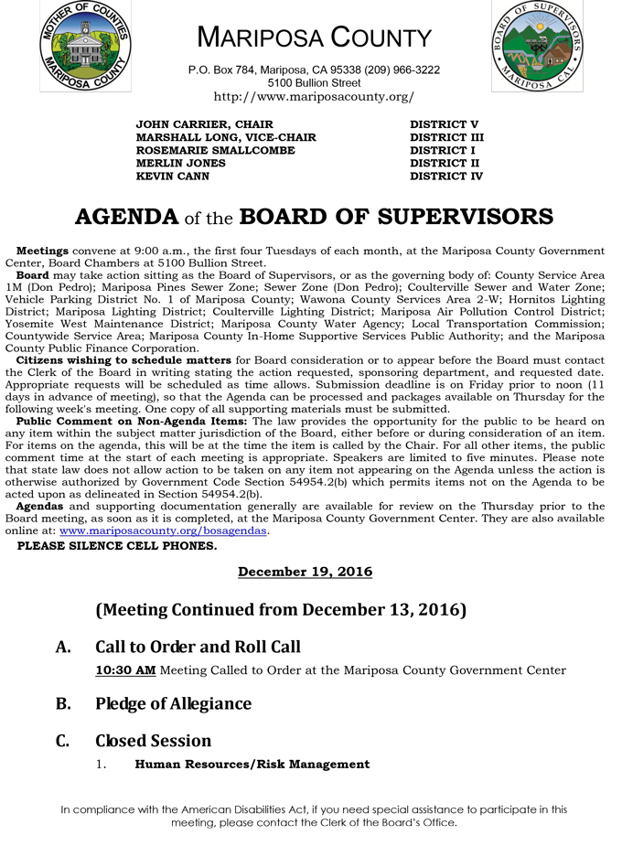 2016 12 19 mariposa county board of supervisors agenda december 19 2016 1