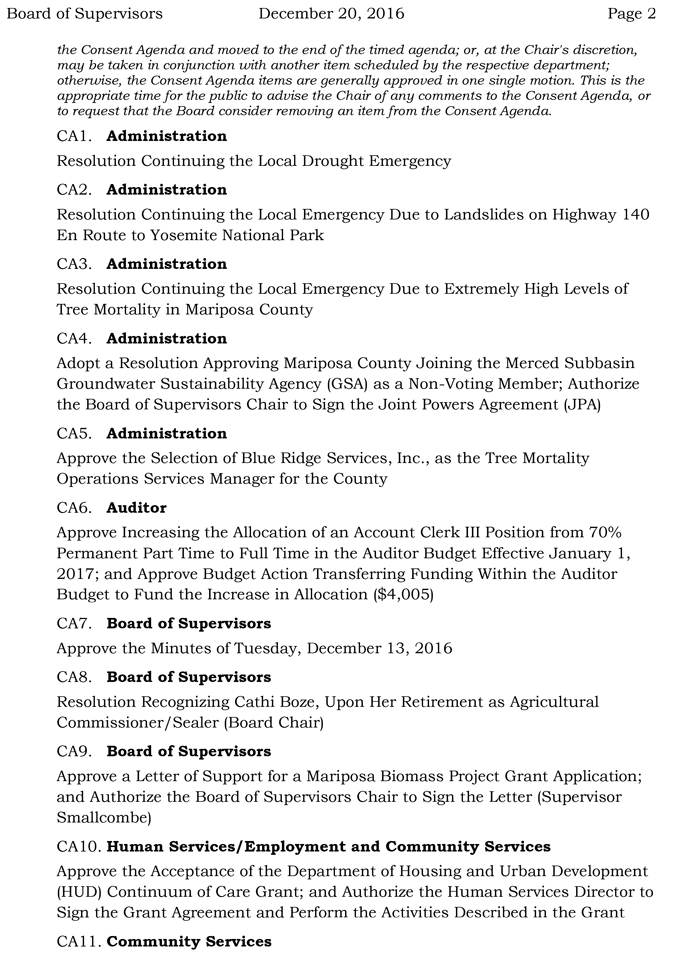 2016 12 20 mariposa county board of supervisors agenda december 20 2016 2