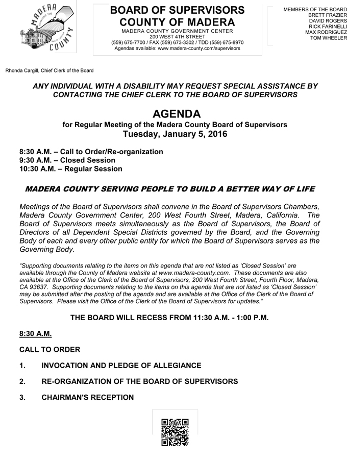 madera county board of supervisors meeting agenda january 5 2016 1
