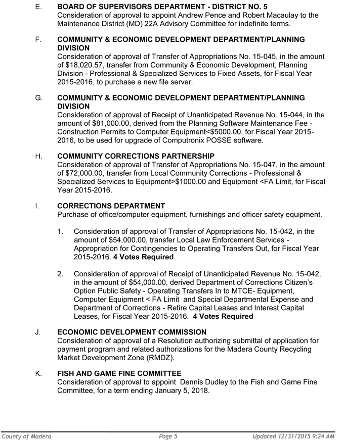 madera county board of supervisors meeting agenda january 5 2016 5