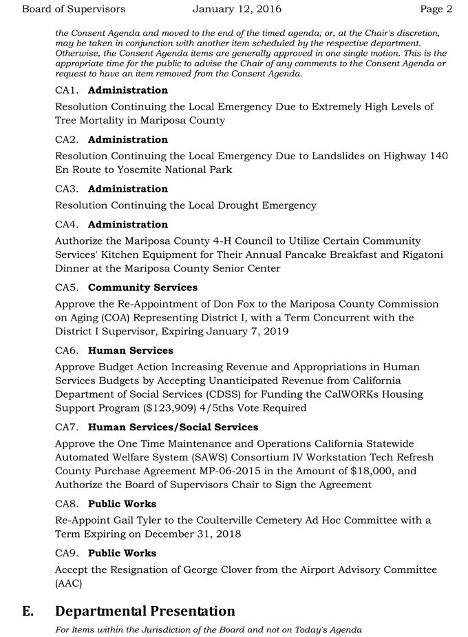 mariposa county board of supervisors meeting agenda january 12 2016 2