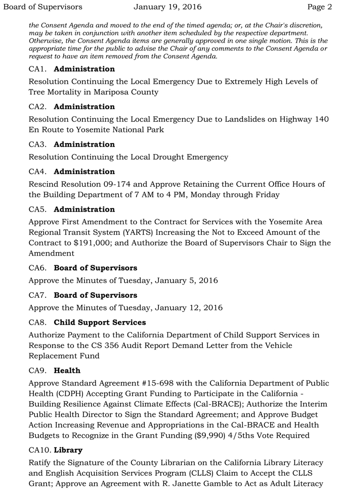 mariposa county board of supervisors meeting agenda january 19 2016 2