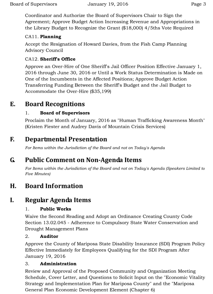 mariposa county board of supervisors meeting agenda january 19 2016 3
