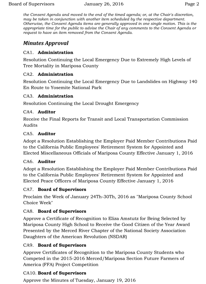 mariposa county board of supervisors meeting agenda january 26 2016 2
