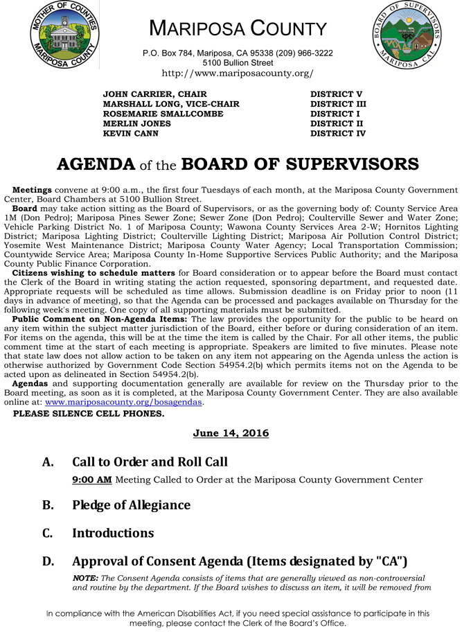 2016 06 14 mariposa county board of supervisors agenda june 14 2016 1