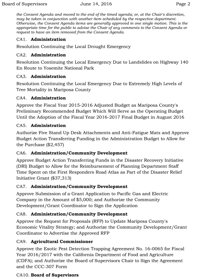 2016 06 14 mariposa county board of supervisors agenda june 14 2016 2