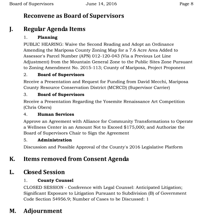 2016 06 14 mariposa county board of supervisors agenda june 14 2016 8