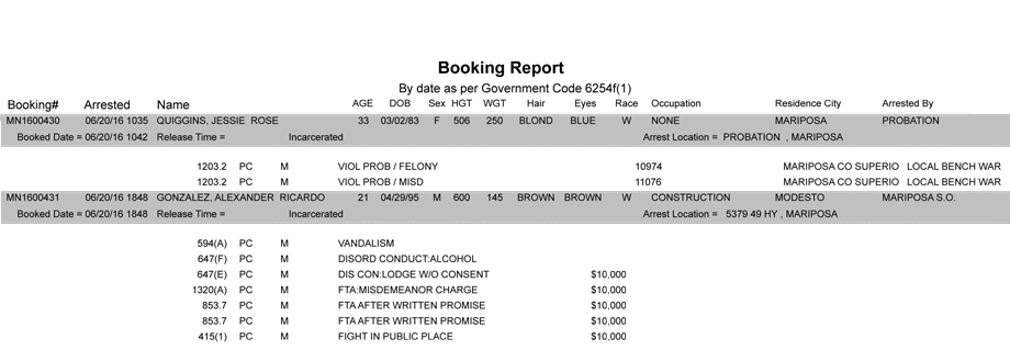 mariposa county booking report june 20 2016