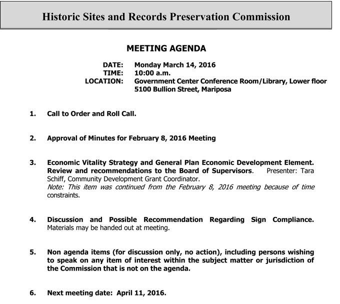 2016 03 14 mariposa county historic sites and records preservation commission