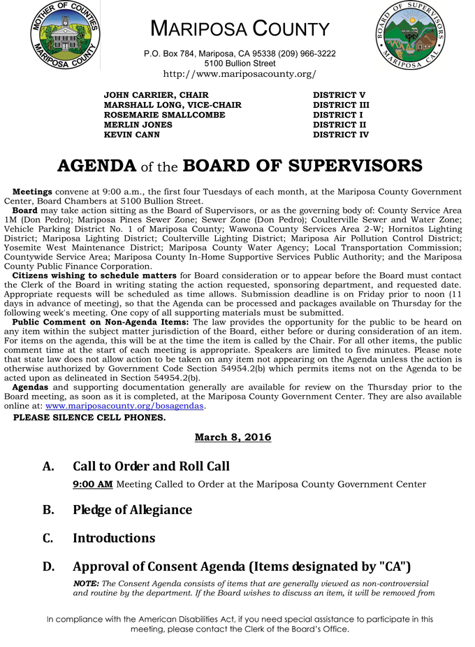 mariposa county board of supervisors meeting agenda march 8 2016 1