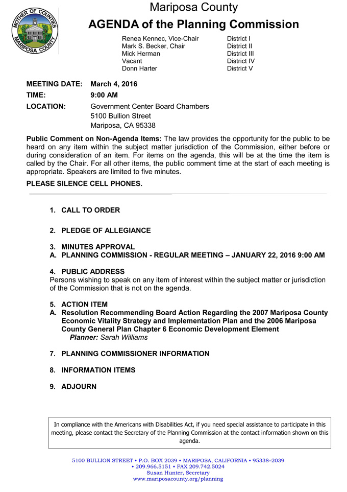 mariposa county planning department agenda march 4 2016