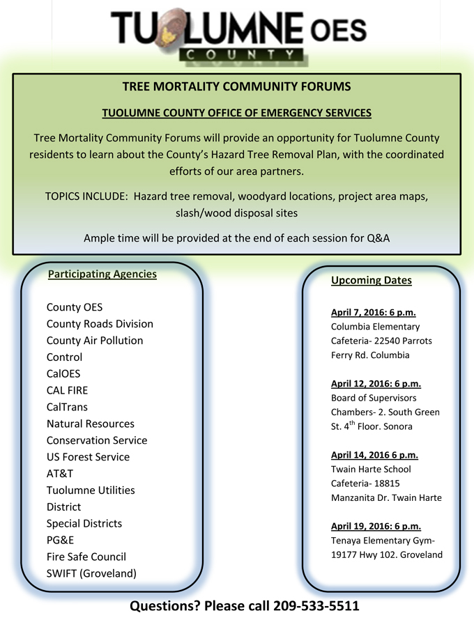 tuolumne county community forum on tree mortality april 2016