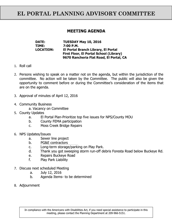 2016 05 10 el portal planning advisory committee agenda may 10 2016