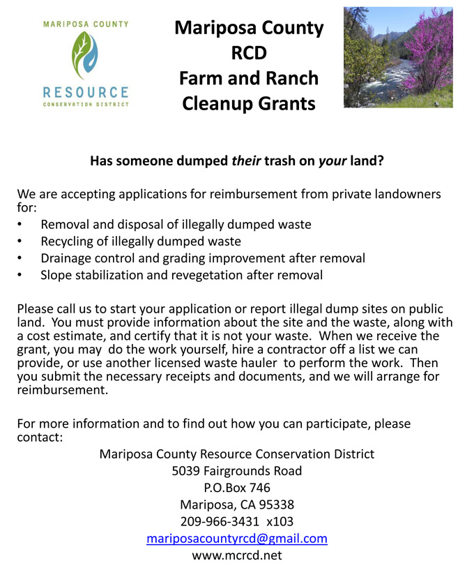 mariposa county rcd cleanup grant flyer 2016