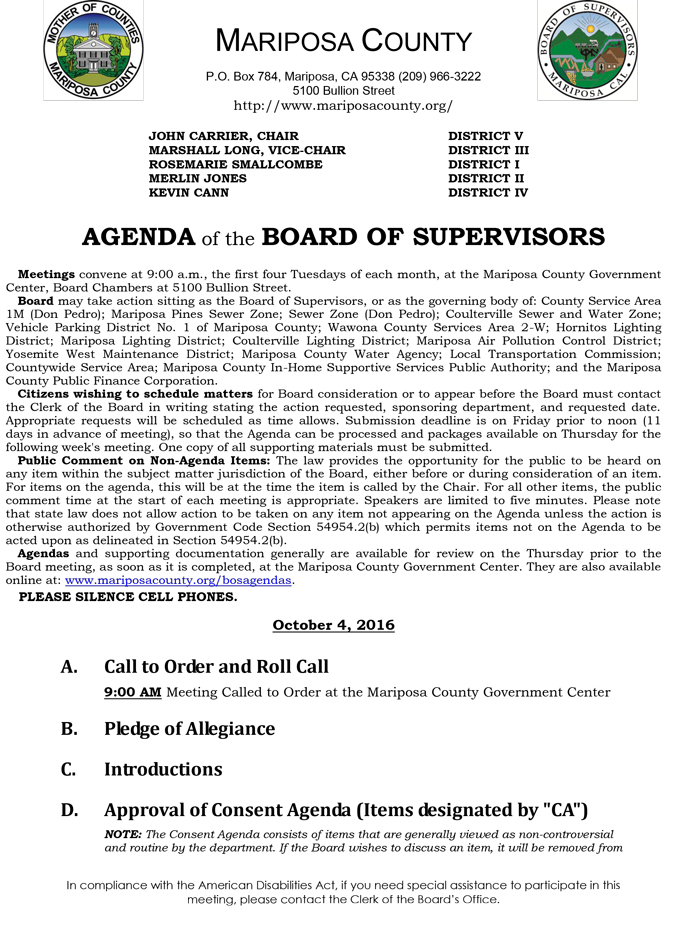 2016 10 04 mariposa county board of supervisors agenda october 4 2016 1