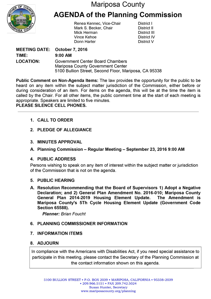 2016 10 07 mariposa county planning commission agenda october 7 2016