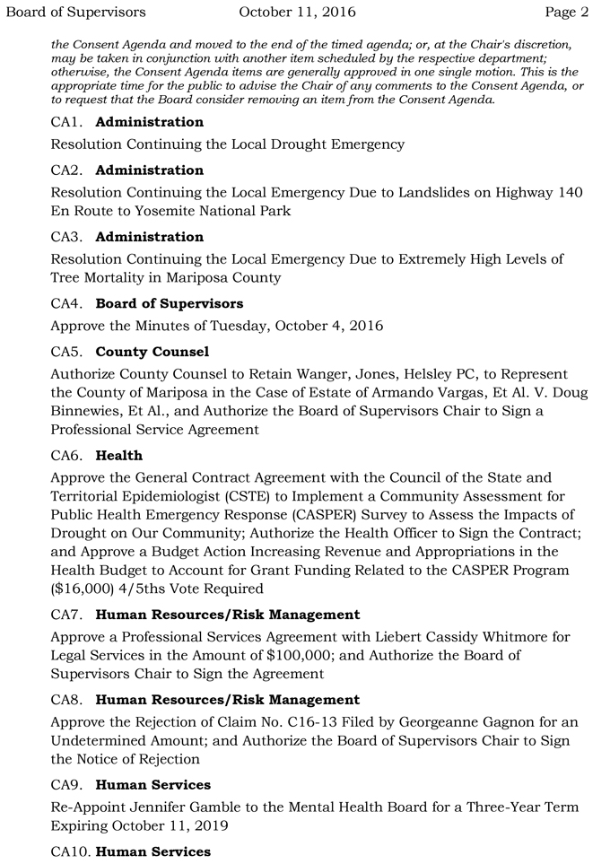 2016 10 11 mariposa county board of supervisors agenda october 11 2016 2