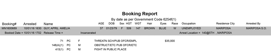 mariposa county booking report for october 1 2016