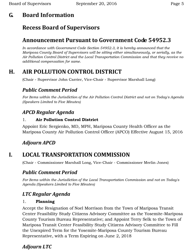 2016 09 20 mariposa county board of supervisors agenda sepember 20 2016 5