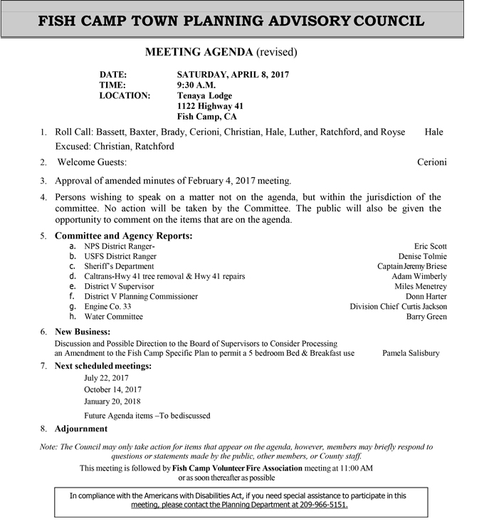 2017 04 08 mariposa county fish camp town planning advisory council agenda april 8 2017