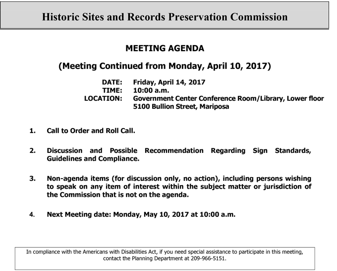 2017 04 14 mariposa county historic sites and records preservation commission agenda april 14 2017