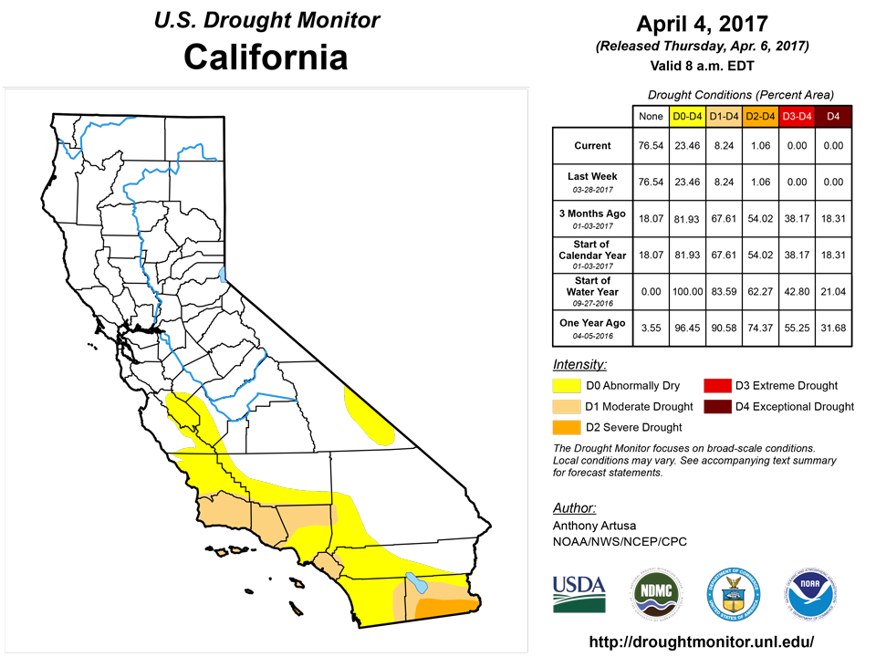 california drought monitor for april 4 2017