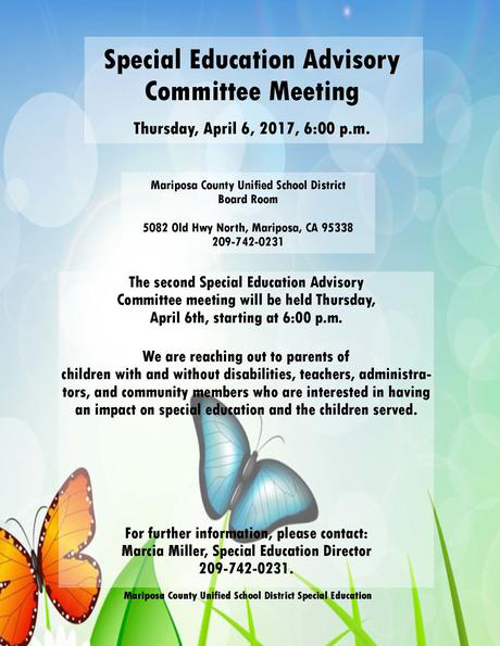 mariposa county schools special education advisory committee meeting april 6 2017