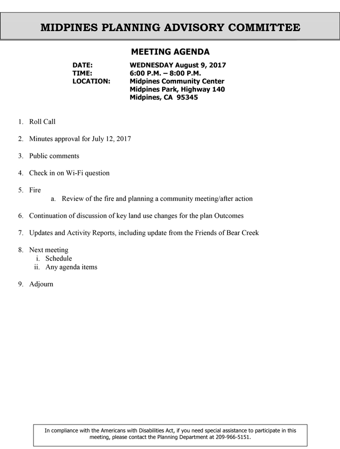 2017 08 09 mariposa county midpines planning advisory committee agenda august 9 2017