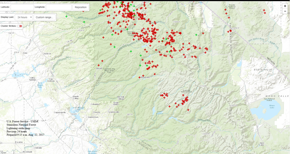 stanislaus national forest lightning strikes august 2017 graphic