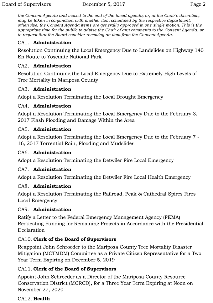 2017 12 05 mariposa county Board of Supervisors Agenda december 5 2017 2