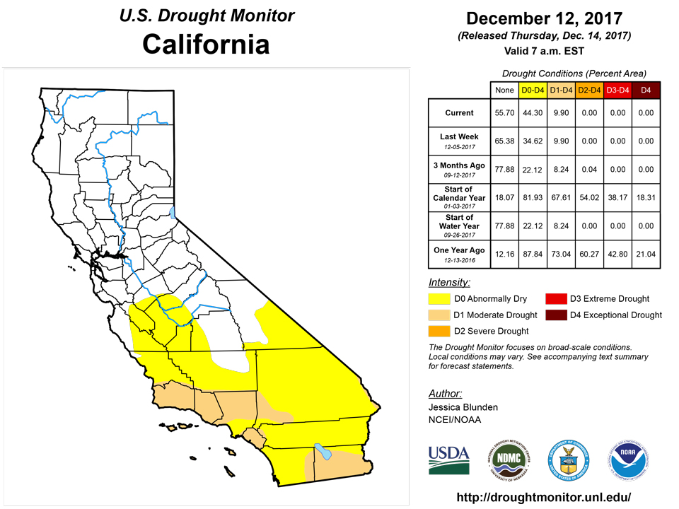 california drought monitor for december 12 2017