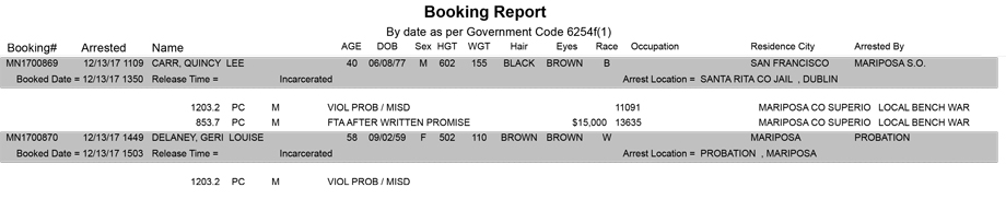mariposa county booking report for december 13 2017