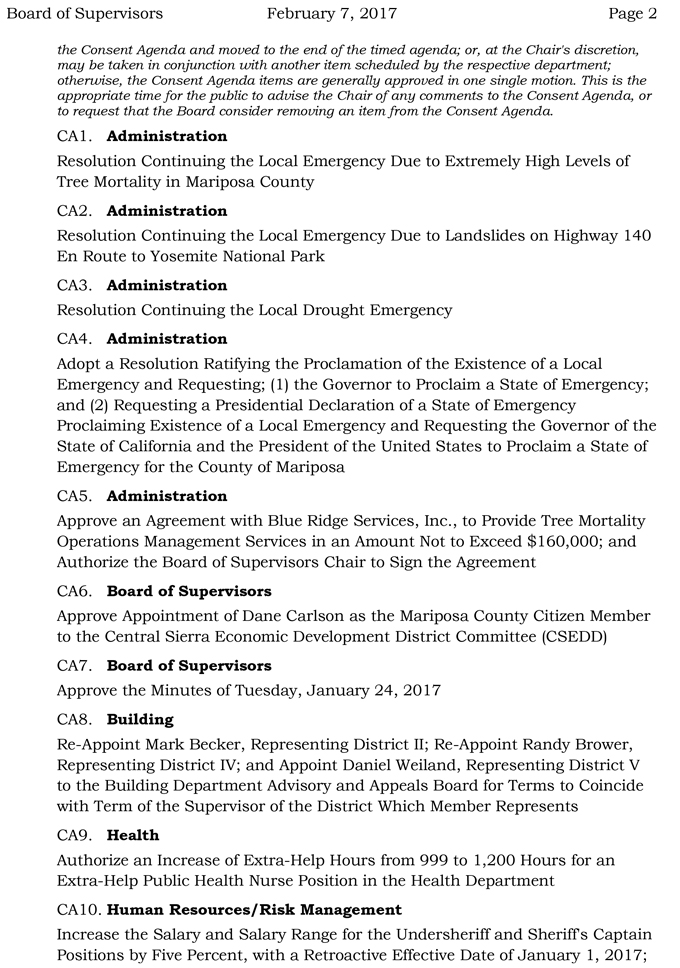 2017 02 07 mariposa county board of supervisors agenda for february 7 2017 2