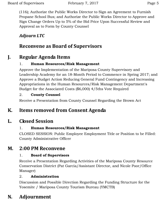 2017 02 07 mariposa county board of supervisors agenda for february 7 2017 5
