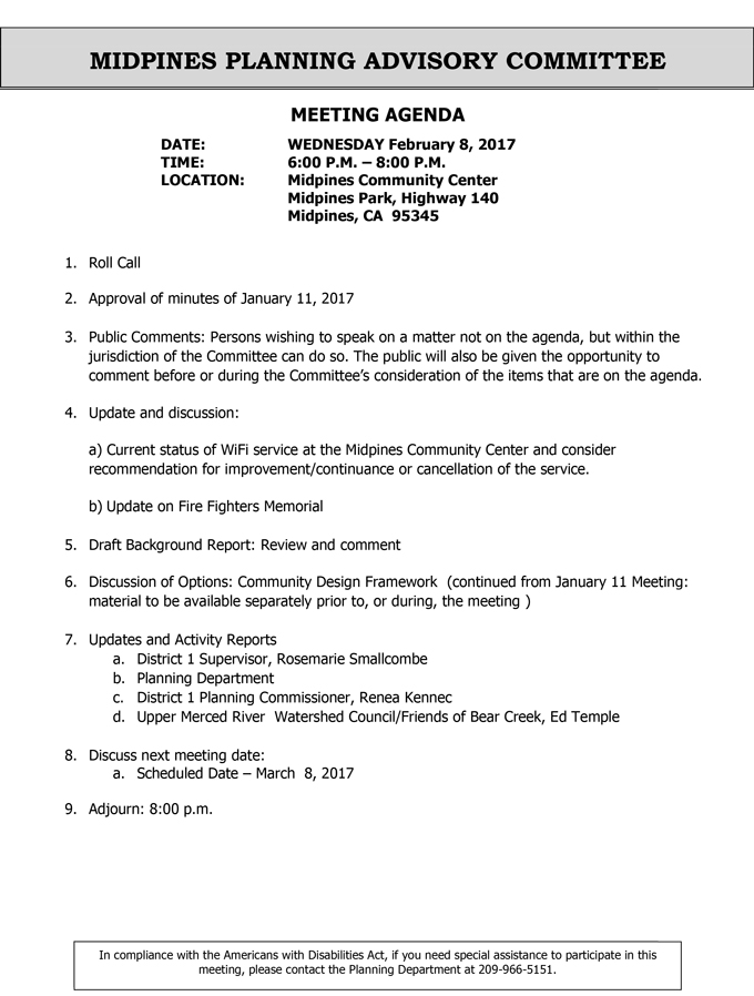 2017 02 08 midpines planning advisory committee agenda february 8 2017