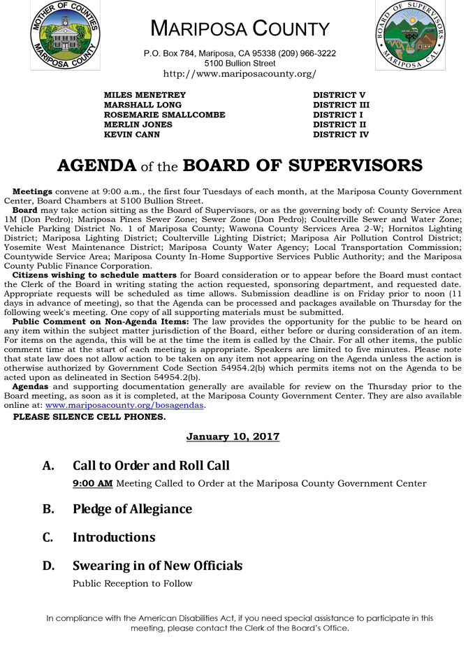 2017 01 10 mariposa county board of supervisors meeting agenda january 10 2017 1