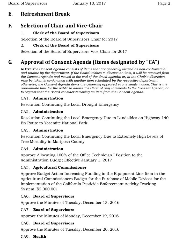 2017 01 10 mariposa county board of supervisors meeting agenda january 10 2017 2
