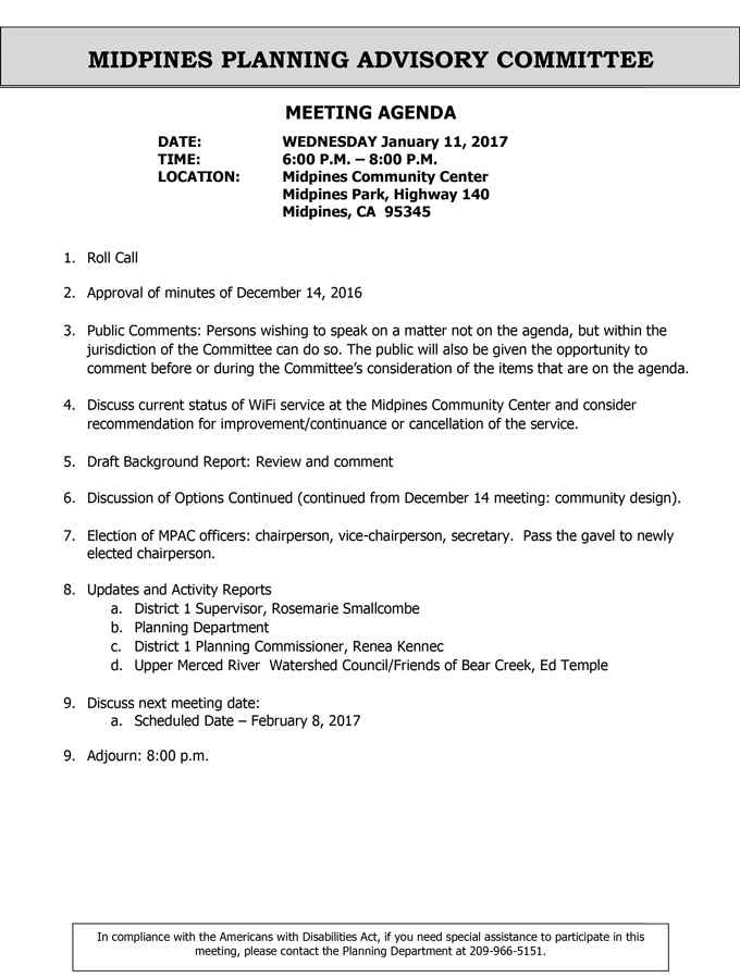 2017 01 11 mariposa county midpines planning advisory committee agenda january 11 2017