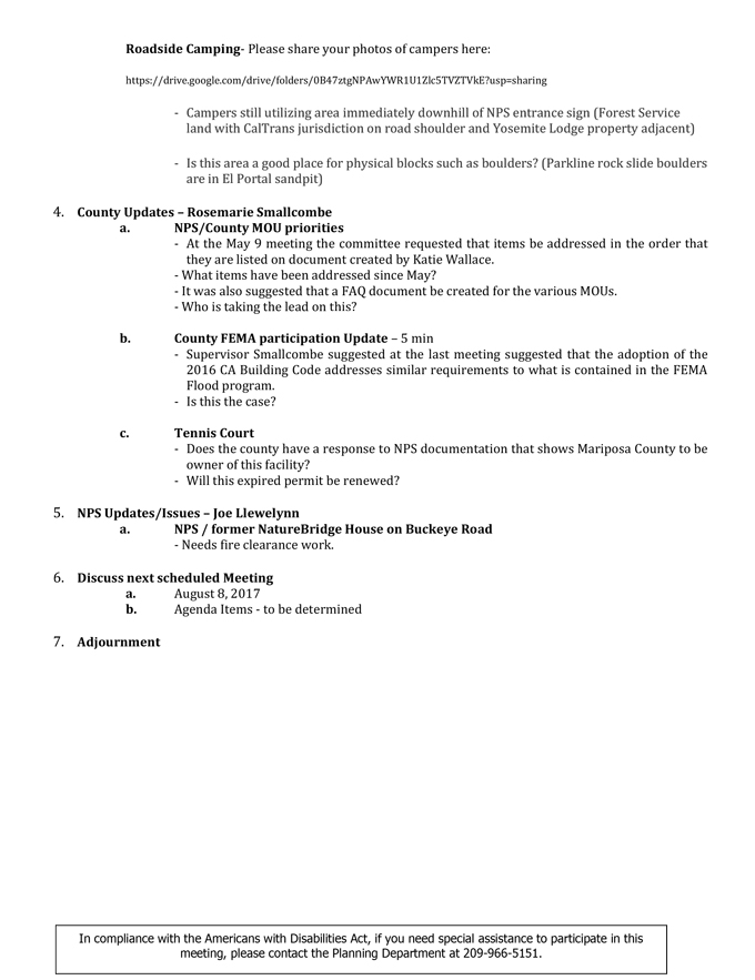 2017 07 11 mariposa county el portal planning advisory committee agenda july 11 2017 2