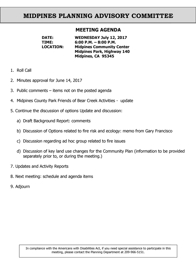 2017 07 12 mariposa county midpines planning advisory committee agenda july 12 2017