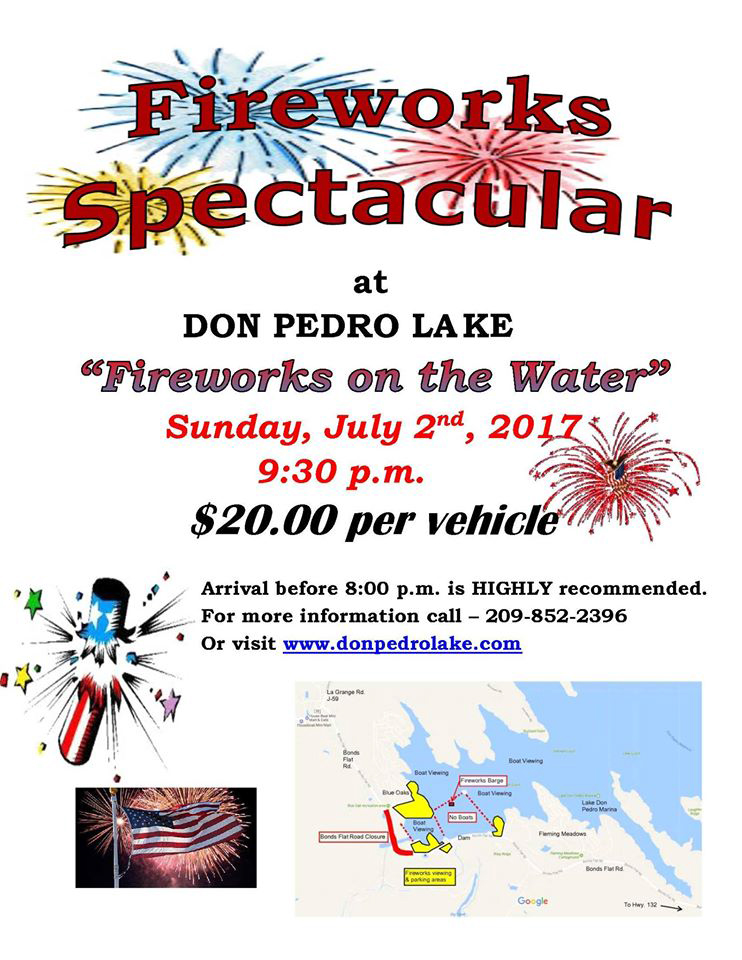Don Pedro Lake Announces "Fireworks on the Water" Sunday July 2, 2017