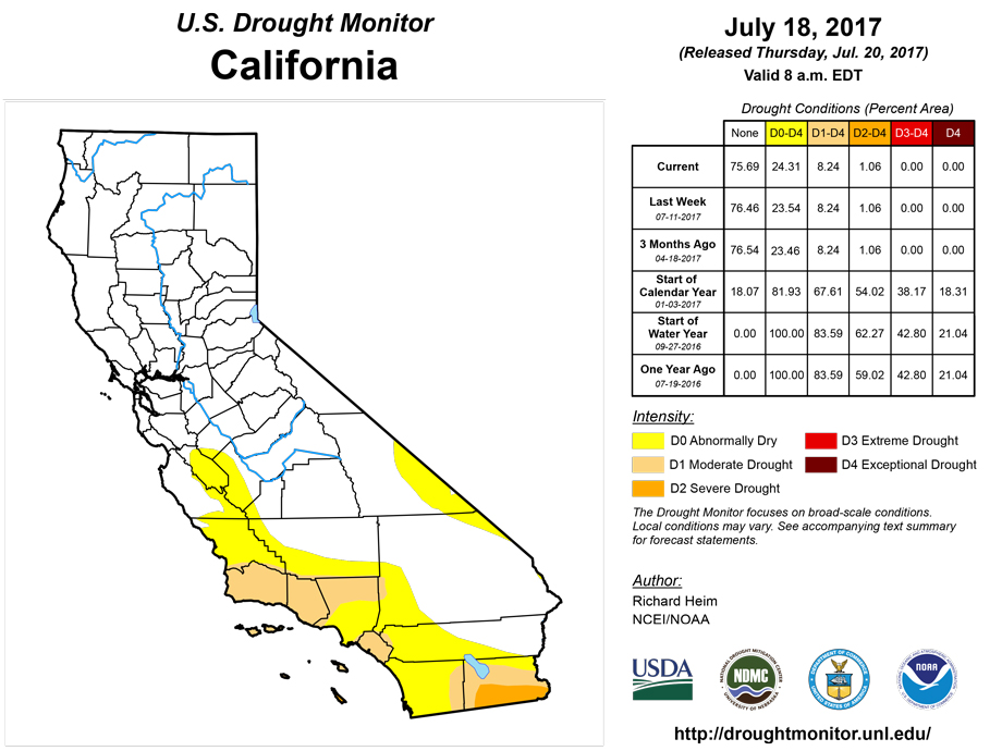 california drought monitor for july 18 2017