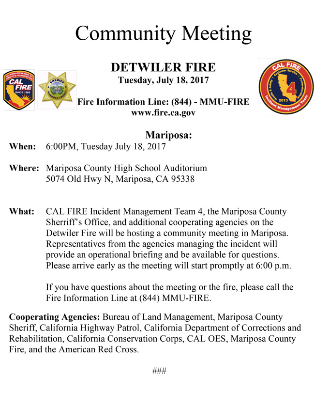 detwiler fire community meeting flyer mariposa county